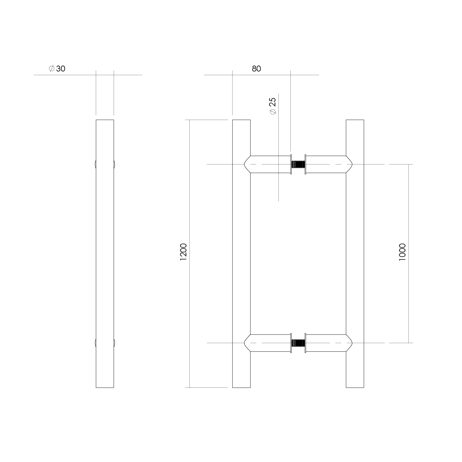 Intersteel Deurgrepen per paar T-vorm 1200x80x30 HoH 1000 rvs 2 0035.432782 2