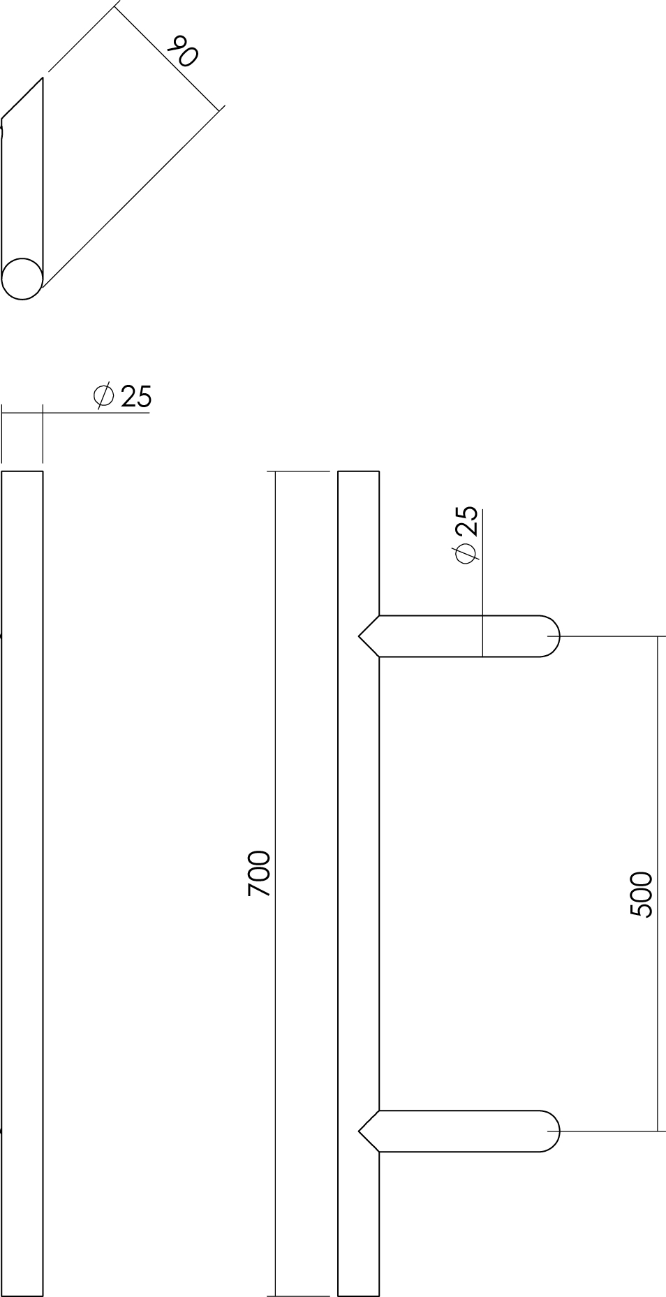 Intersteel Deurgreep T-schuin ø 25 mm - 700 mm rvs geborsteld 2 0035.432841 2