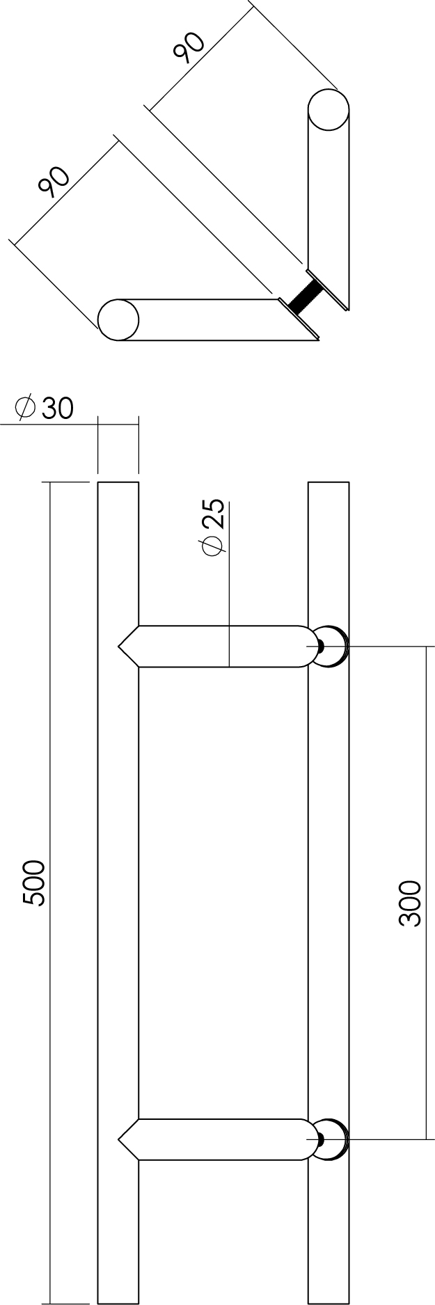 Intersteel Deurgrepen set T-schuin ø 30 mm - 500 mm rvs geborsteld 2 0035.432922 2