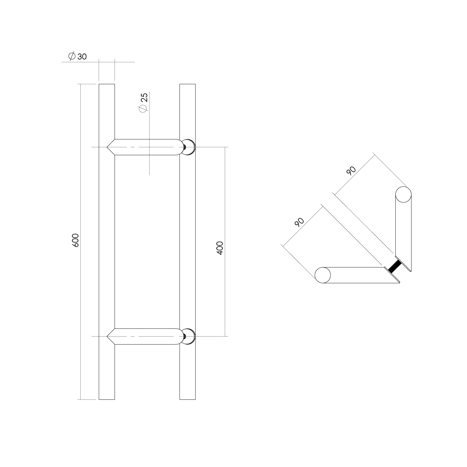 Intersteel Deurgrepen per paar T-schuin 600x90x30 HoH 400 rvs 2 0035.432932 2