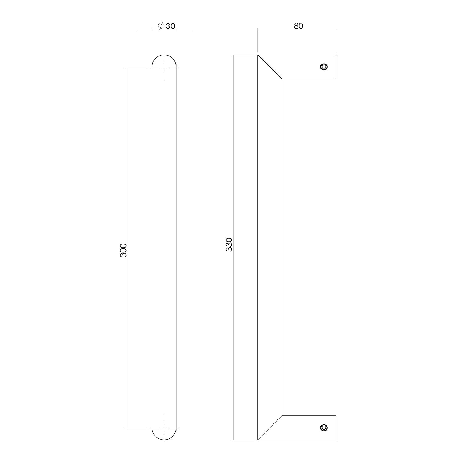 Intersteel Deurgreep per stuk recht-90° 330x80x30 HoH 300 rvs 2 0035.433911 2
