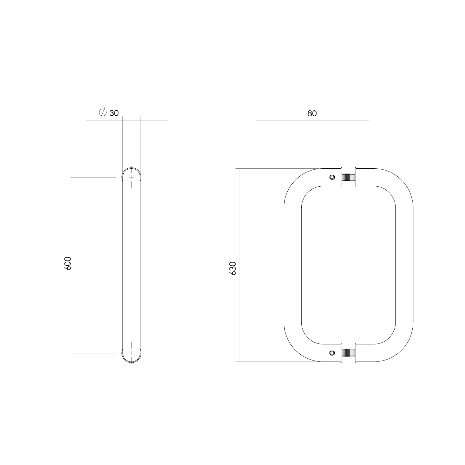 Intersteel Deurgrepen per paar U-vorm 630x80x30 HoH 600 rvs 2 0035.434042 2