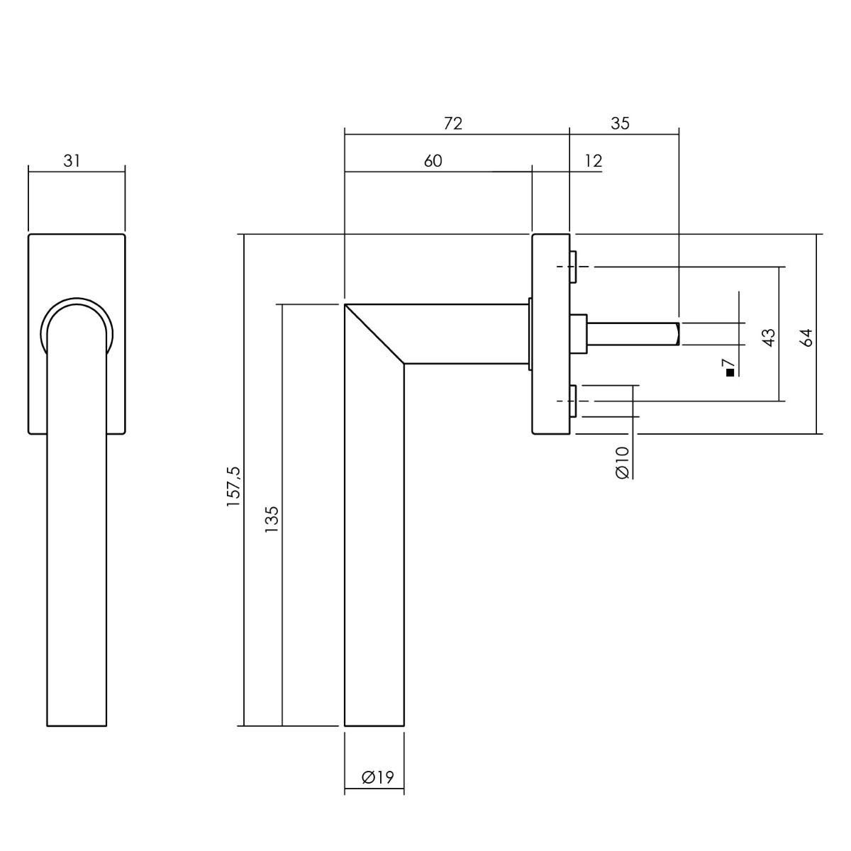 Intersteel Raamkruk Jura op rechthoekige rozet rvs 3 0035.615615 2
