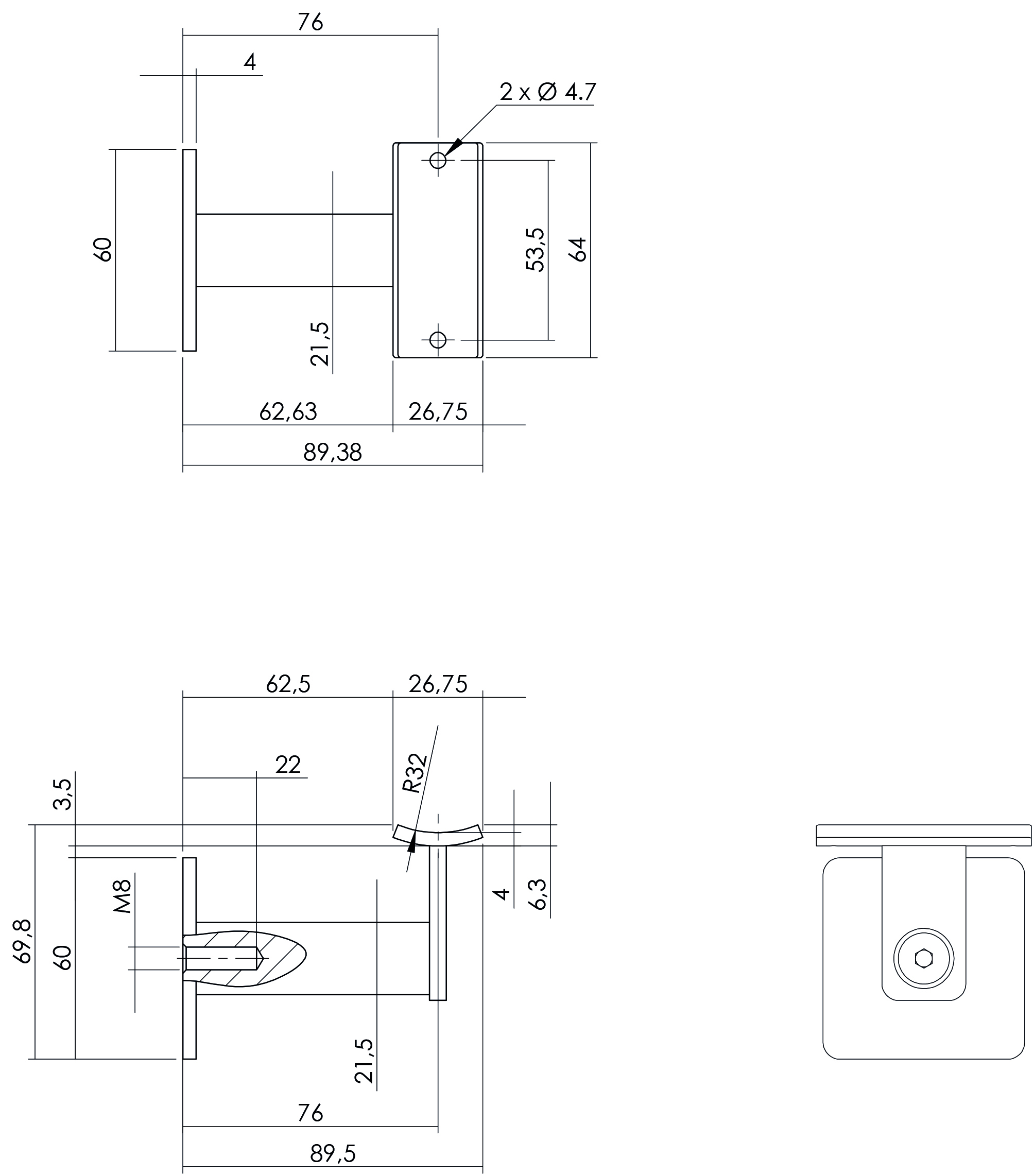 Intersteel Leuninghouder zwaar vierkant hol rvs geborsteld 3 0035.730010 2