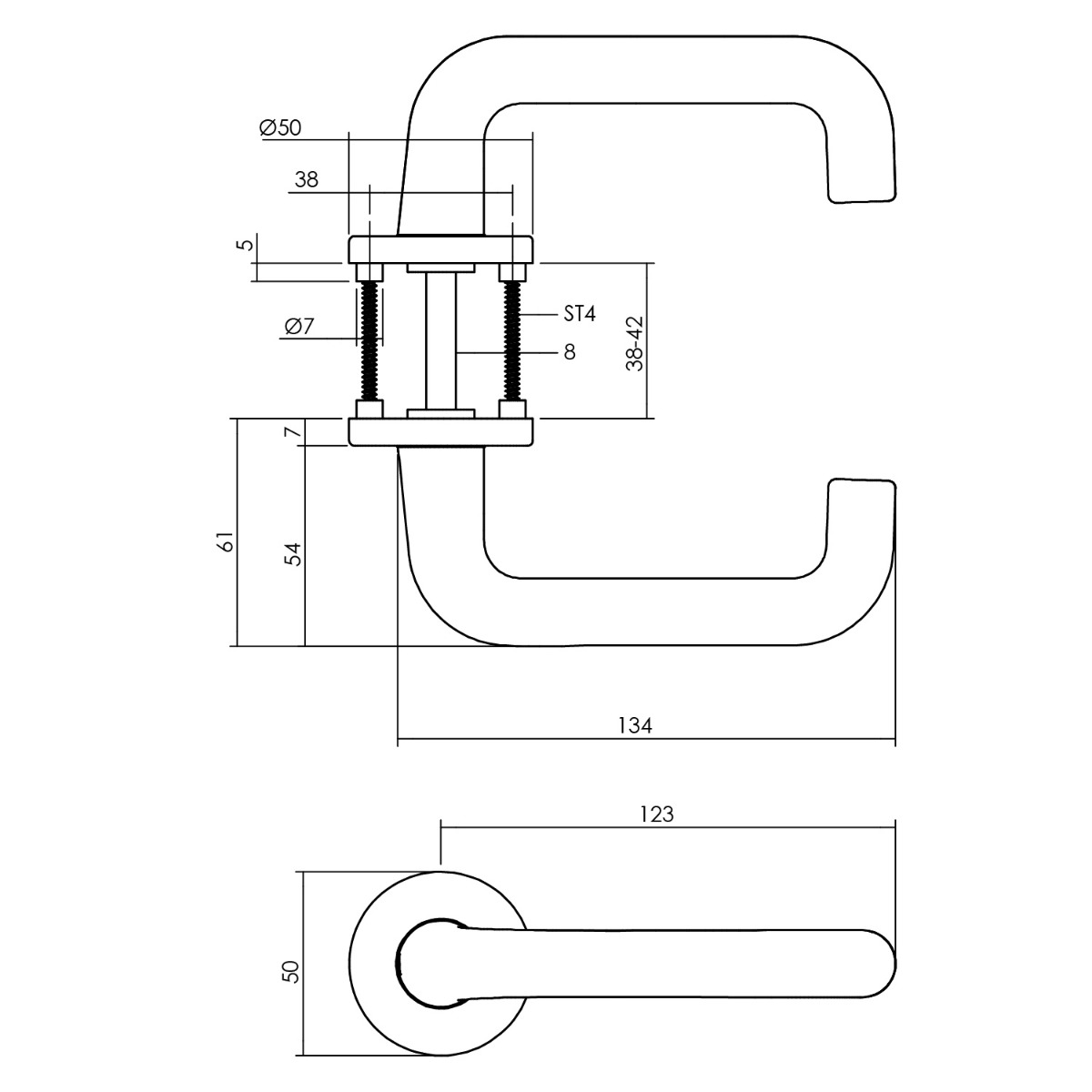 Intersteel Deurkruk Rond met rond rozet ø50x7 mm aluminium 4 0082.007702 2