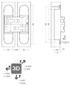 Intersteel Scharnier 130 x 30 mm zamak – zilvergrijs 3D verstelbaar 5 0094.462642 2
