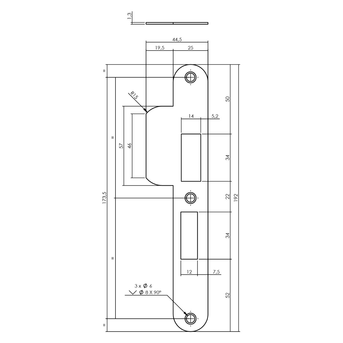 Intersteel Sluitplaat voor veiligheidsslot SKG** profielcilindergat 55 mm DIN rechts rvs 2 0094.950805a 2
