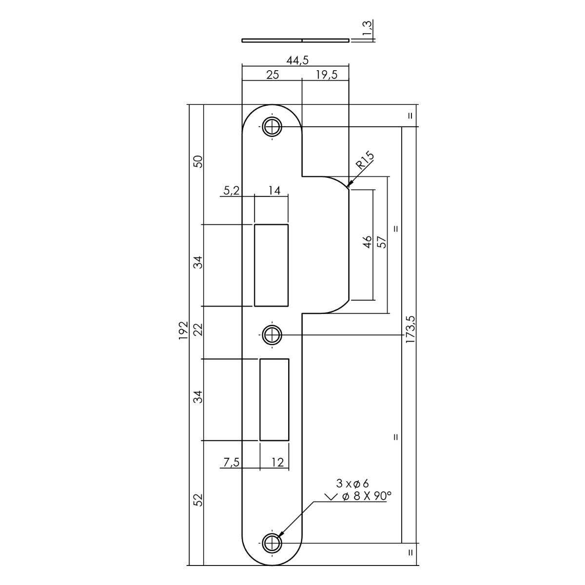 Intersteel Sluitplaat voor veiligheidsslot SKG** profielcilindergat 55 mm DIN links rvs 2 0094.950805b 2