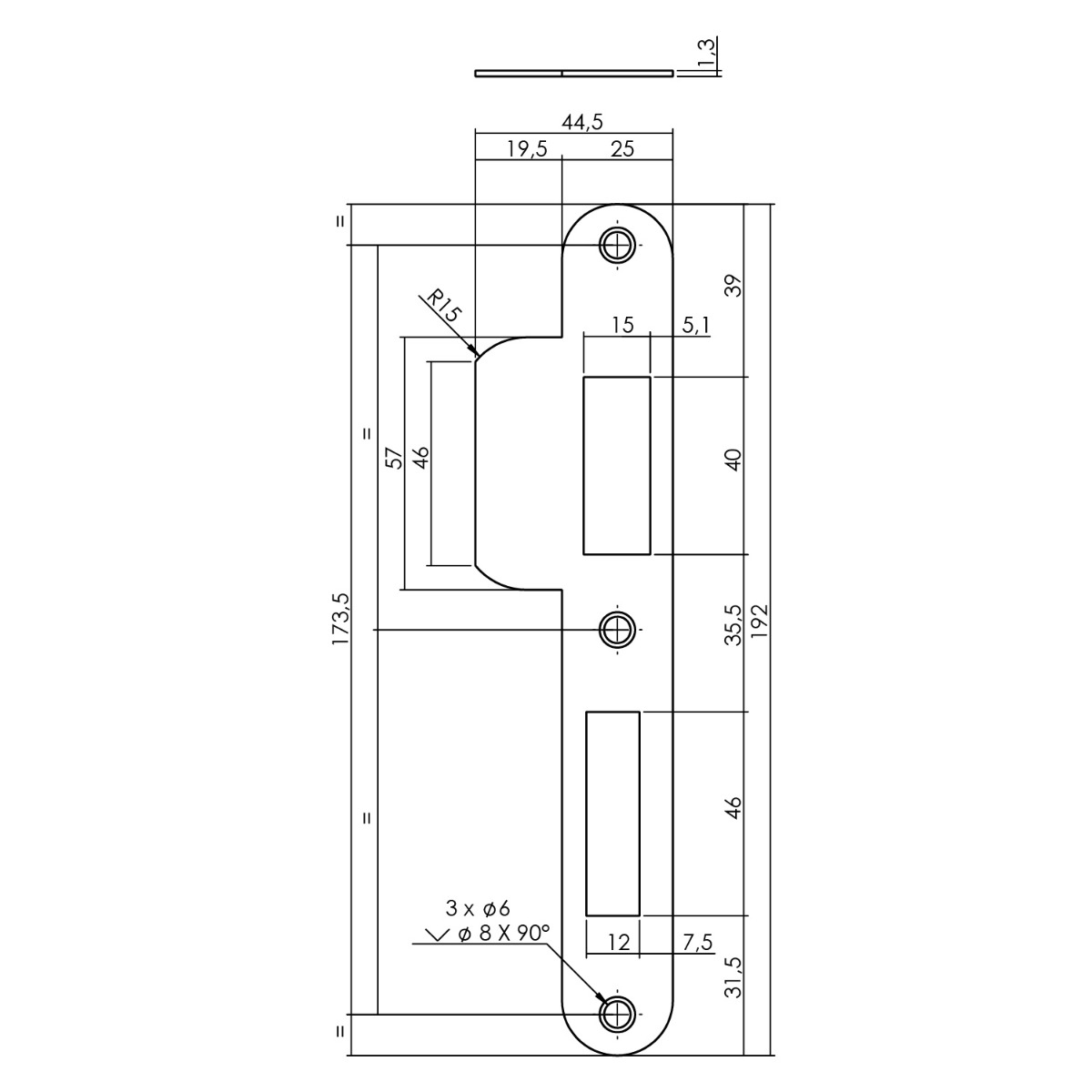 Intersteel Sluitplaat voor veiligheidsslot SKG** profielcilindergat 72 mm DIN rechts rvs 2 0094.950806a 2 1