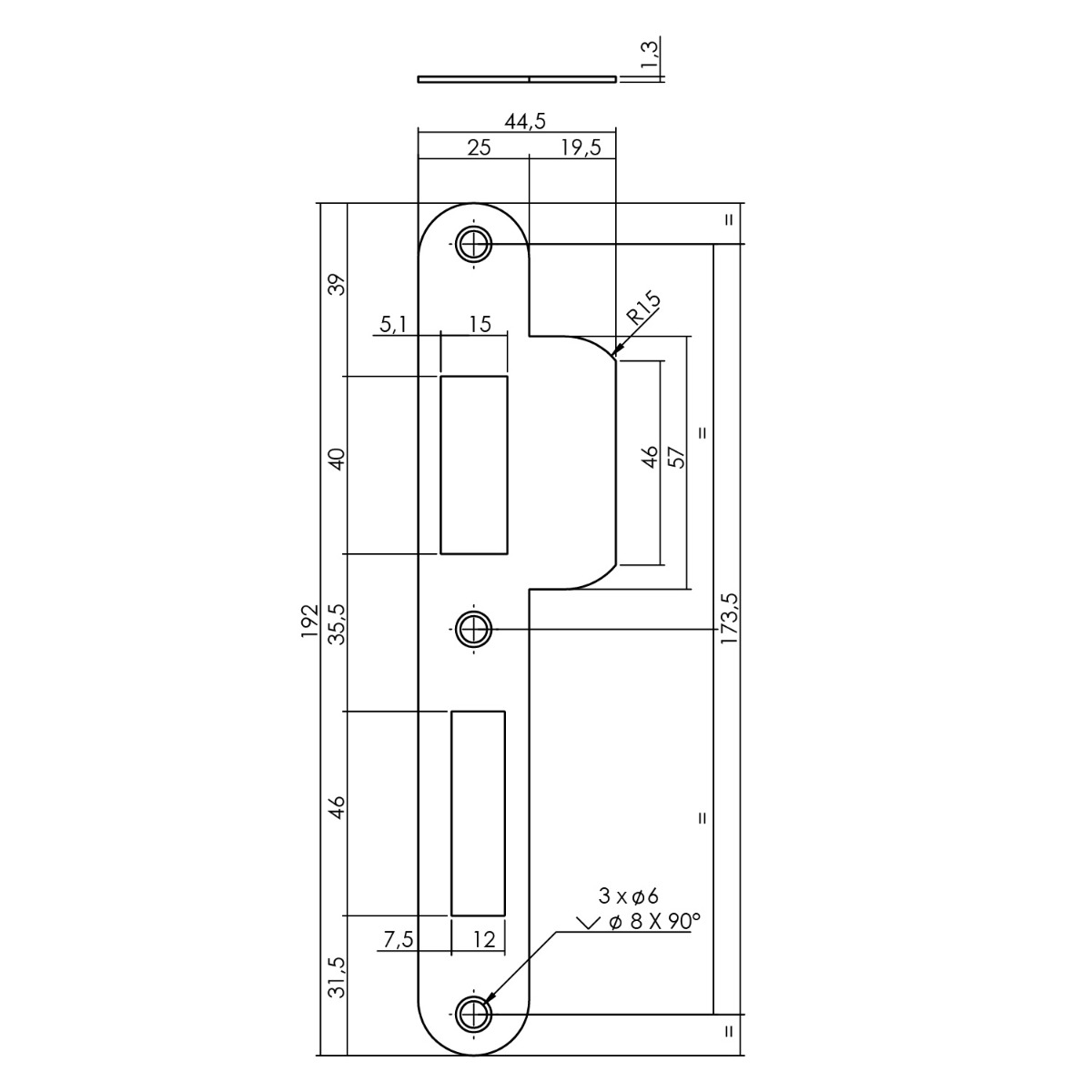 Intersteel Sluitplaat voor veiligheidsslot SKG** profielcilindergat 72 mm DIN links rvs 2 0094.950806b 2