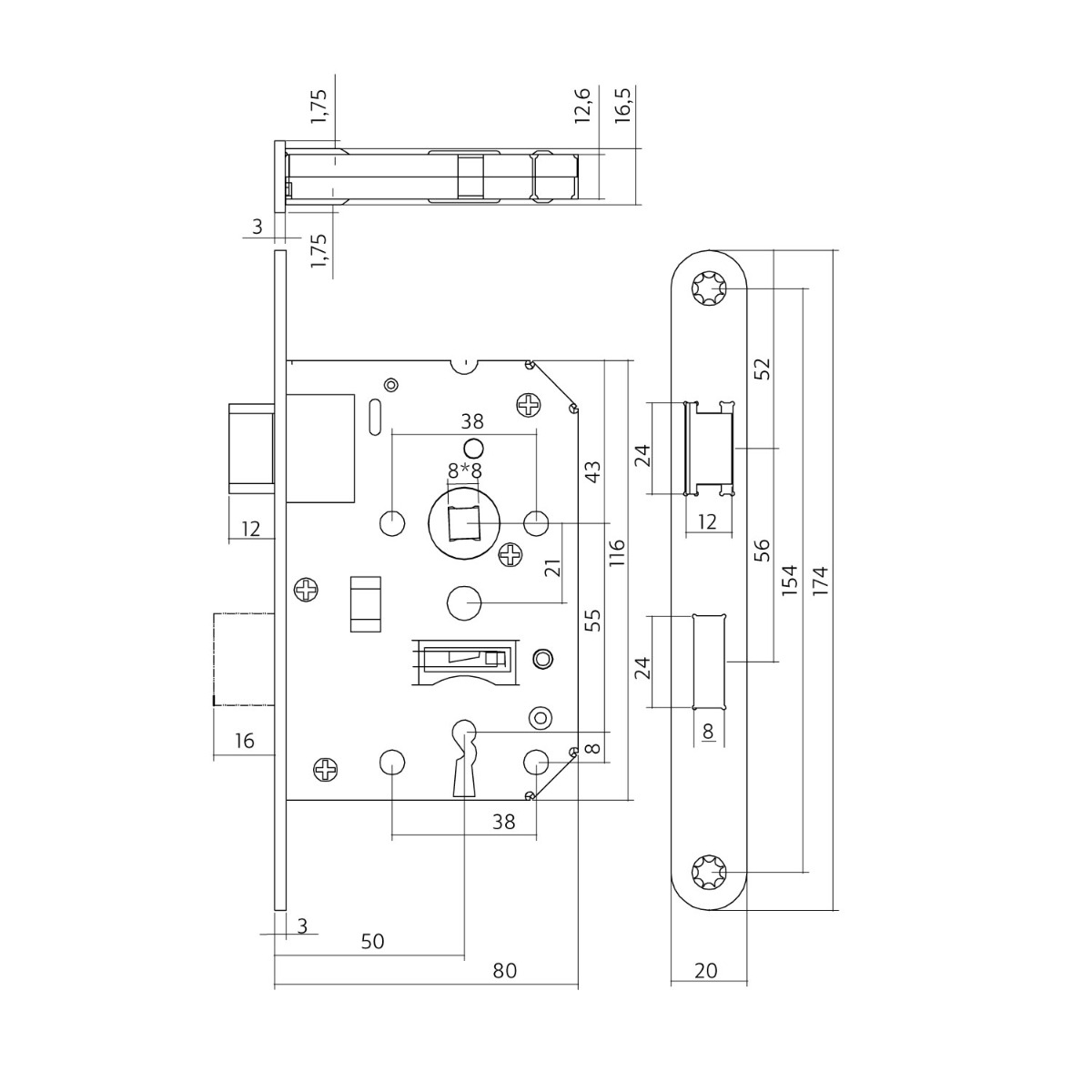 Intersteel Woningbouw klavier dag- en nachtslot 55 mm rvs geborsteld 3 0094.954224 2 1
