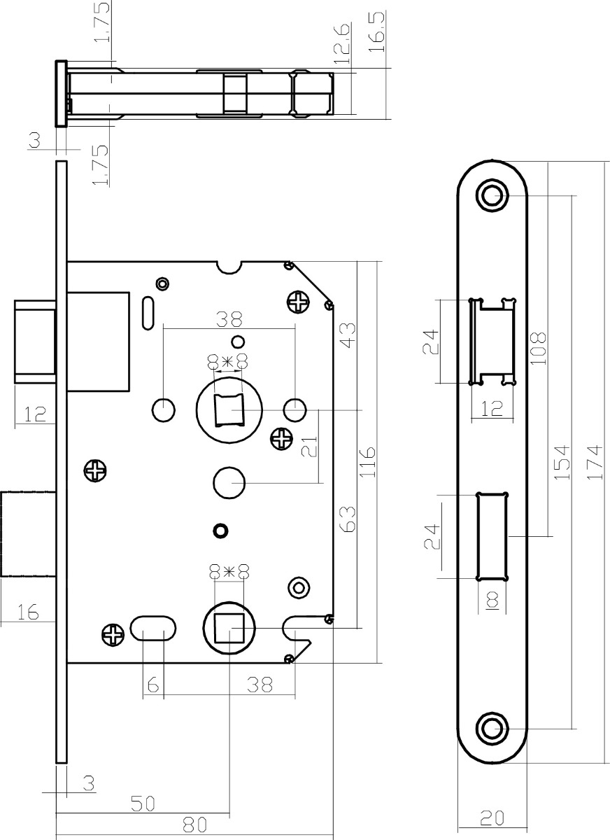 Intersteel Deurbeslag set wc-slot 63/8mm rvs + deurkruk Hoek 90° rvs + wc-sluiting 2 0094.954265 2