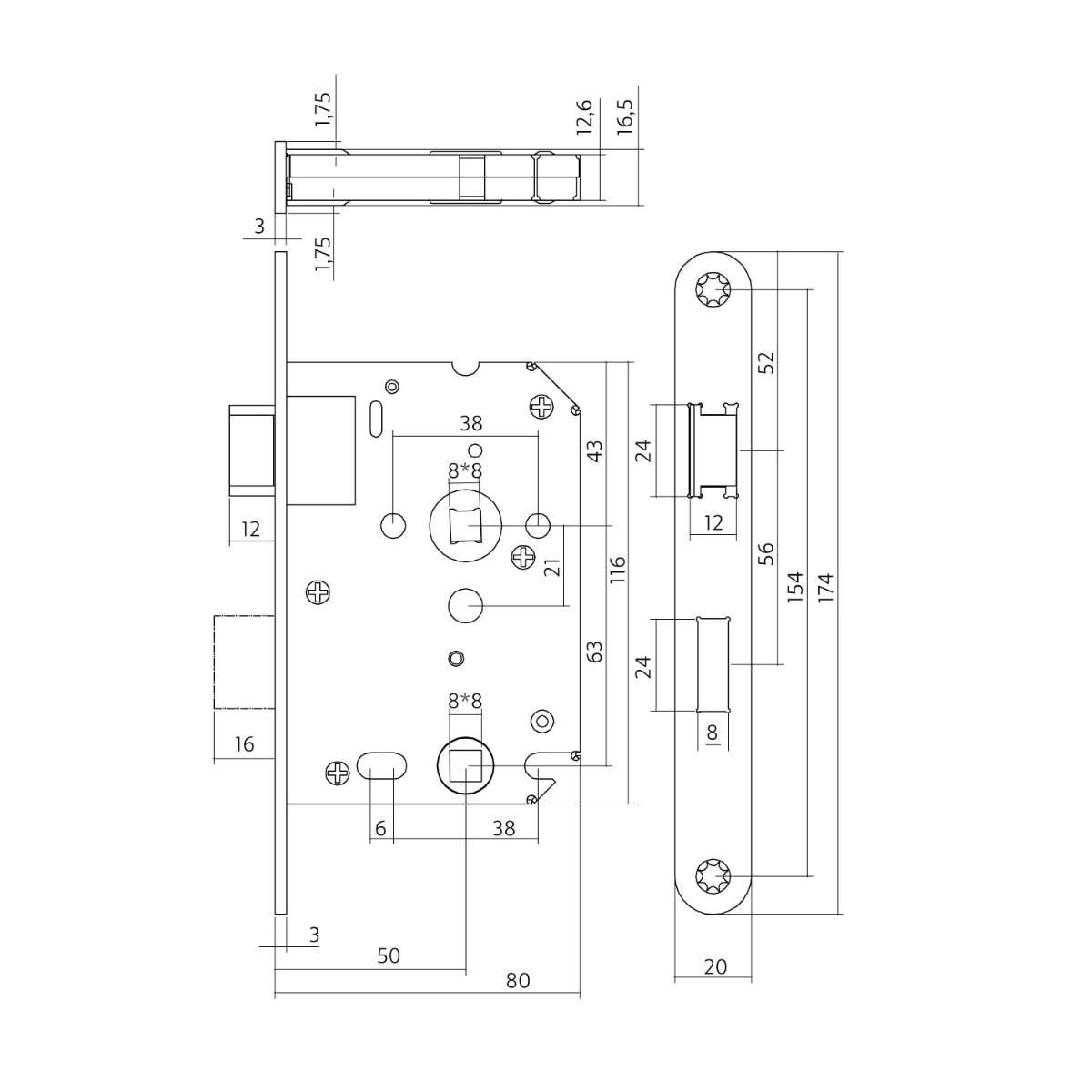 Intersteel Woningbouw toilet-/badkamerslot zwart 63/8 mm 2 0094.954765 2