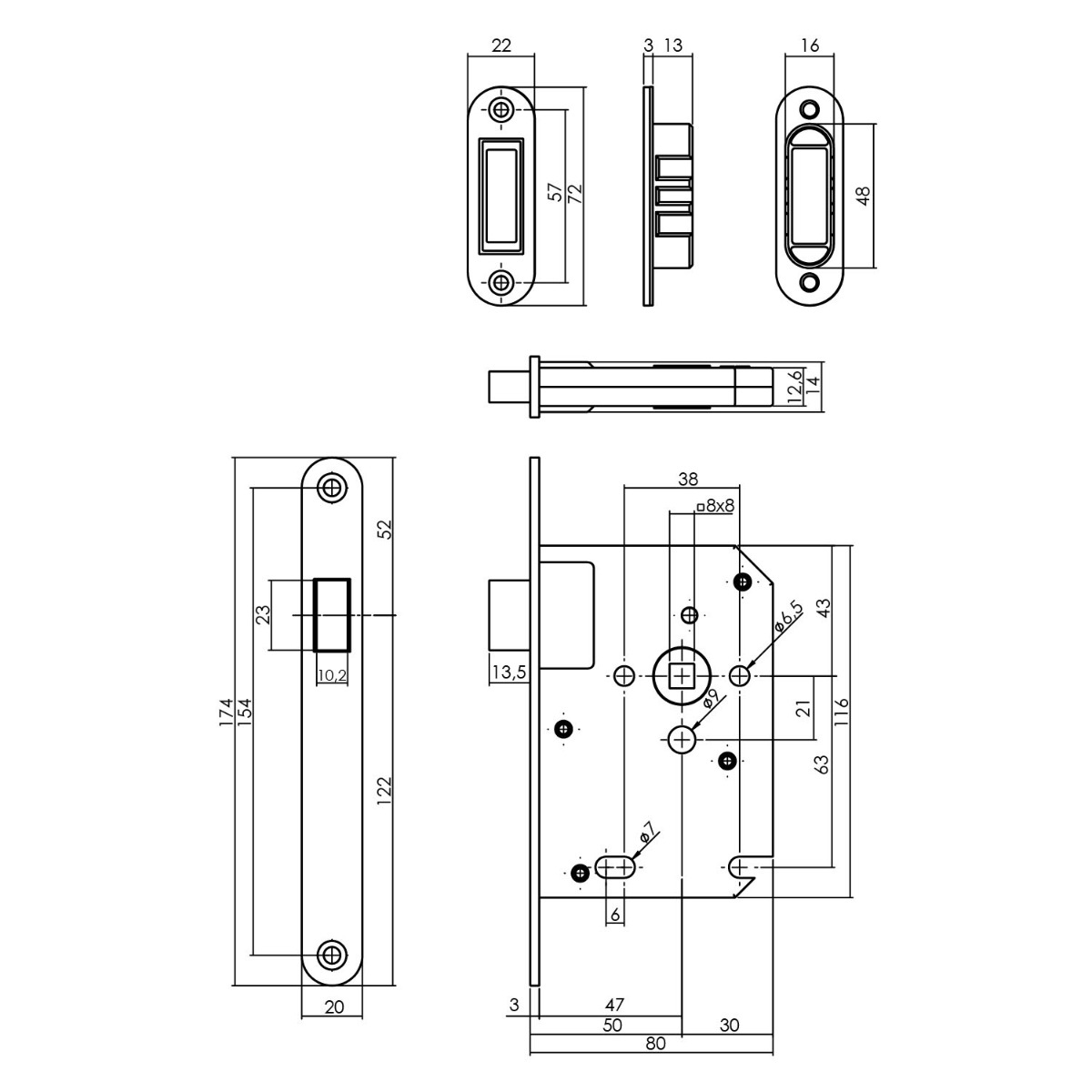 Intersteel Woningbouw magneet loopslot, voorplaat afgerond zwart 2 0094.957211 2