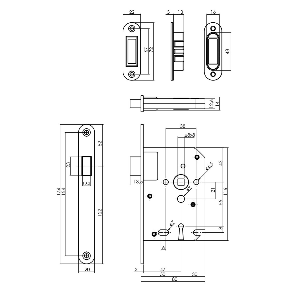 Intersteel Woningbouw magneet klavier dag- en nachtslot 55mm, voorplaat afgerond zwart 2 0094.957224 2
