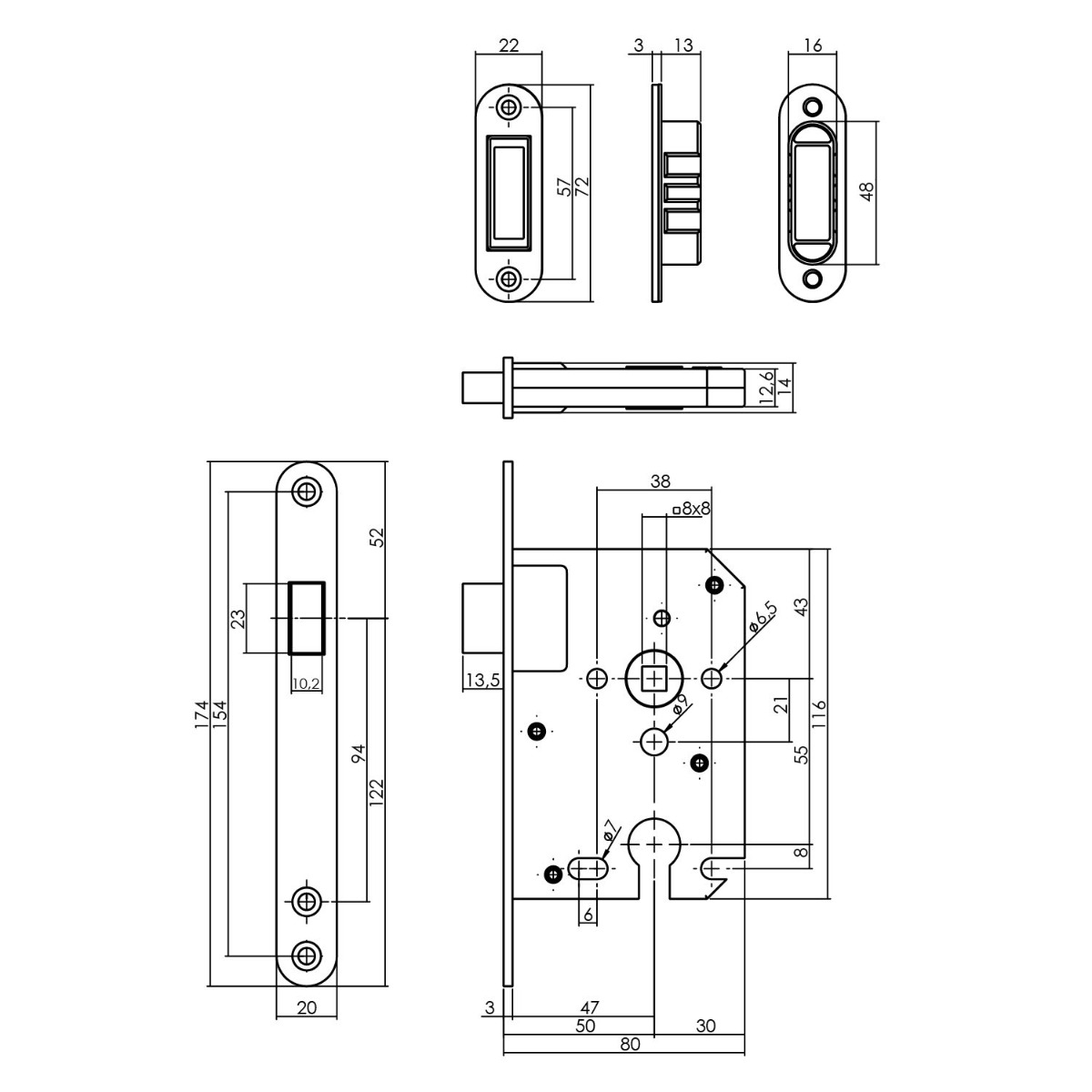 Intersteel Woningbouw magneet cilinder dag- en nachtslot 55mm, voorplaat afgerond zwart 2 0094.957229 2