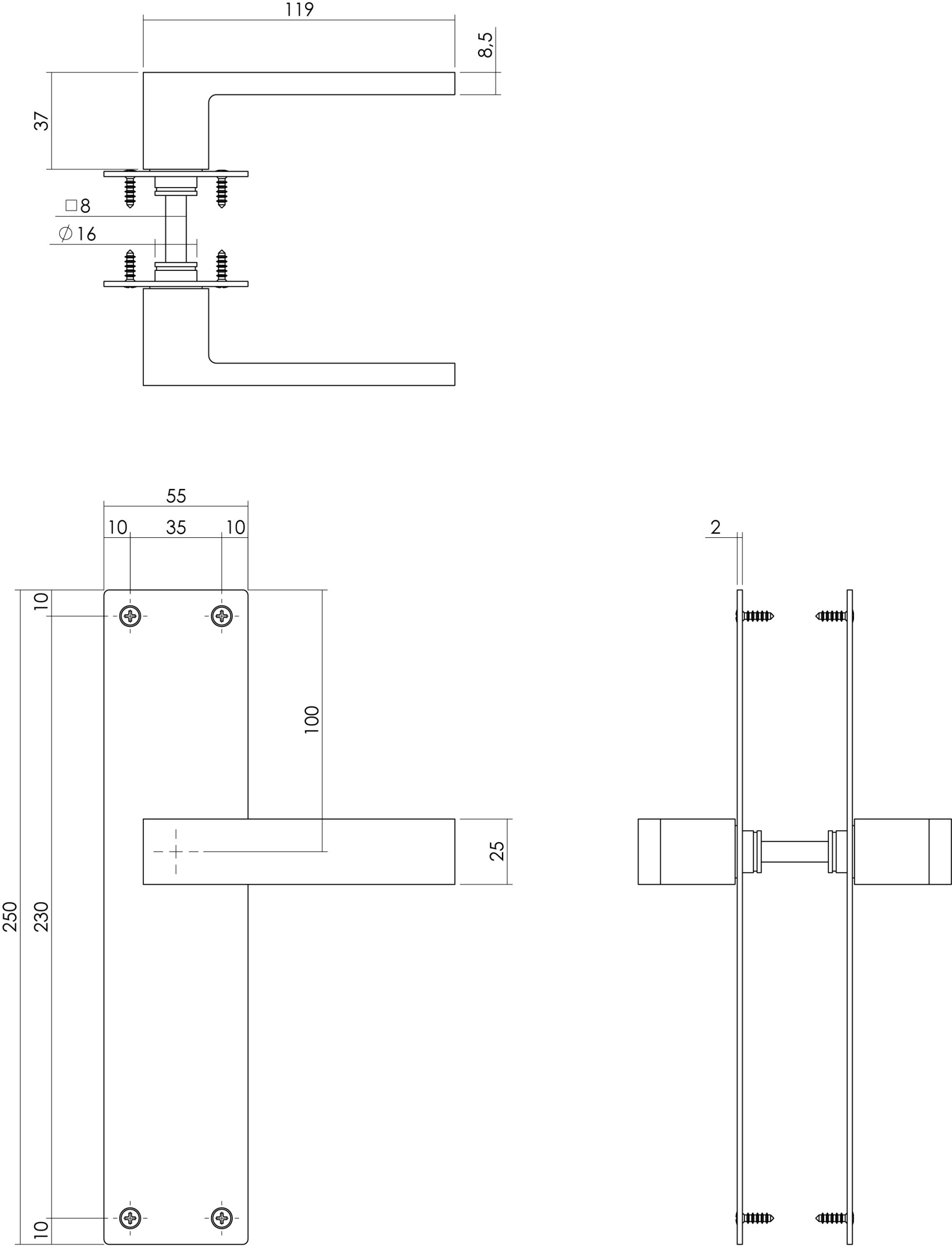 Intersteel Deurkruk Amsterdam met schild 250x55x2mm blind zwart 2 1223.057111 2 scaled