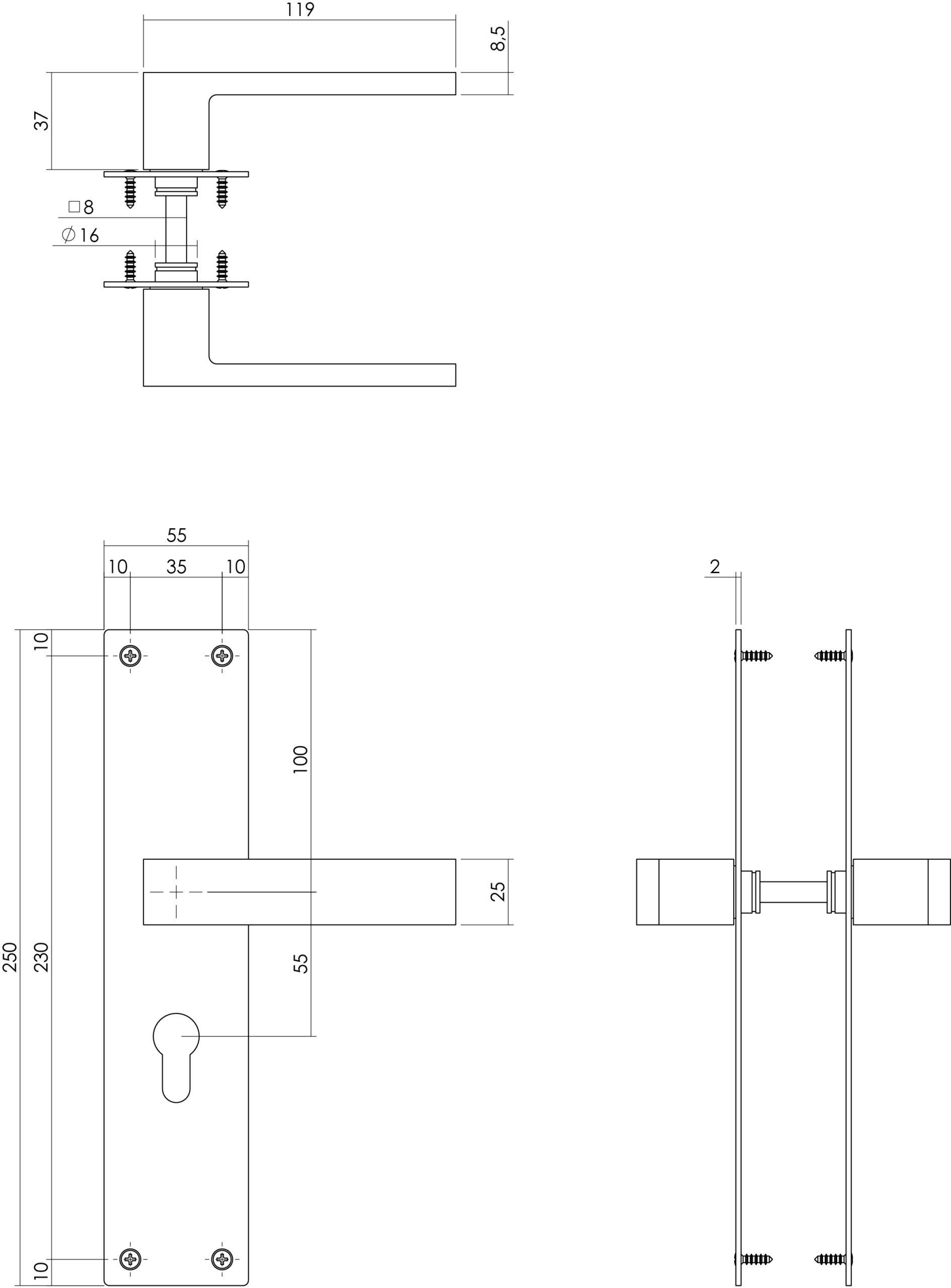 Intersteel Deurkruk Amsterdam met schild 250x55x2mm profielcilindergat 55mm zwart 2 1223.057129 2 scaled