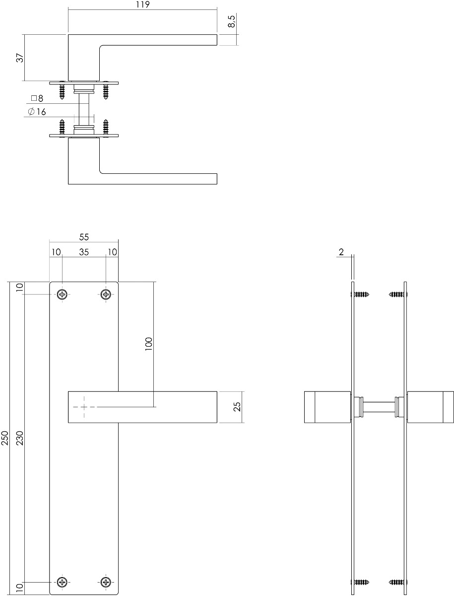 Intersteel Deurkruk Amsterdam met schild 250x55x2mm blind rvs geborsteld 2 1235.057111 2