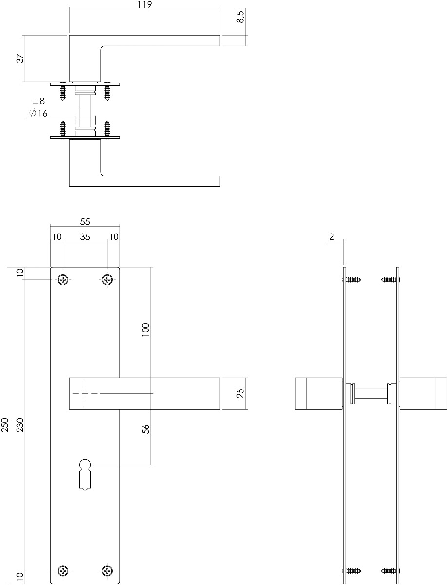Intersteel Deurkruk Amsterdam met schild 250x55x2mm sleutelgat 56mm rvs geborsteld 2 1235.057124 2