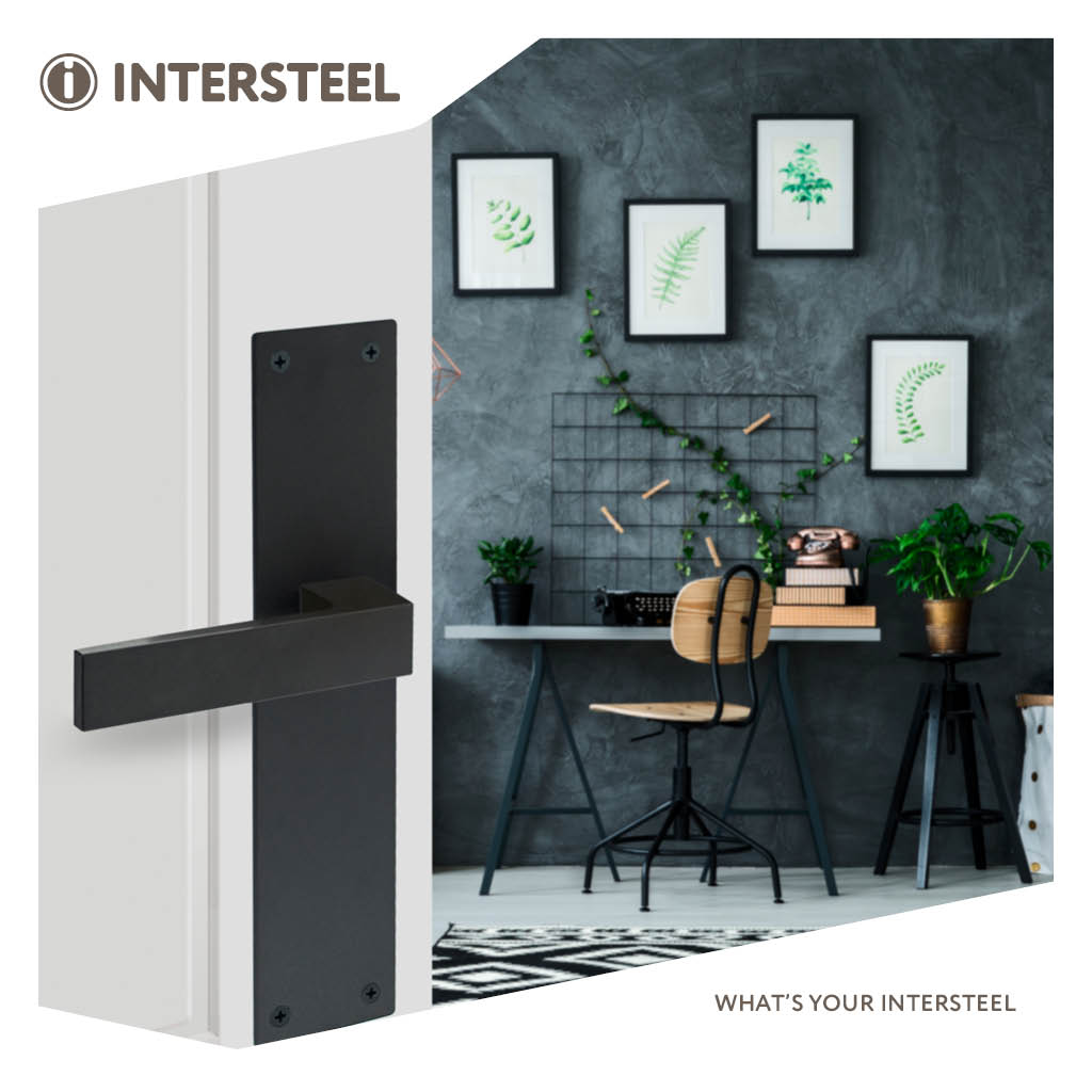 Intersteel Deurkruk Amsterdam met schild 250x55x2mm blind zwart 3 amsterdam op schild