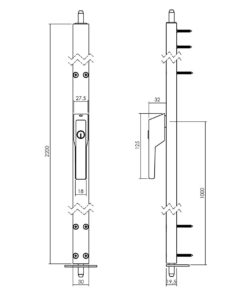 Intersteel Deurespagnolet afsluitbaar Rechts 2200mm met uitwisselbare cilinder RAL 9010 wit 3 si 1424 22a 78r 2