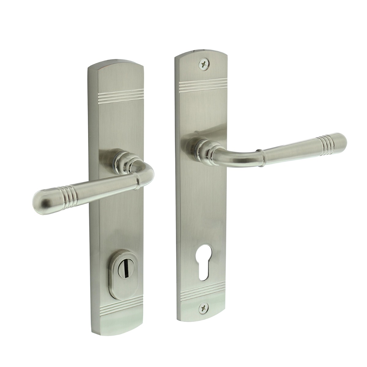 Intersteel Achterdeurbeslag Helena 239x50mm kruk/kruk profielcilindergat 92mm met kerntrekbeveiliging nikkel mat