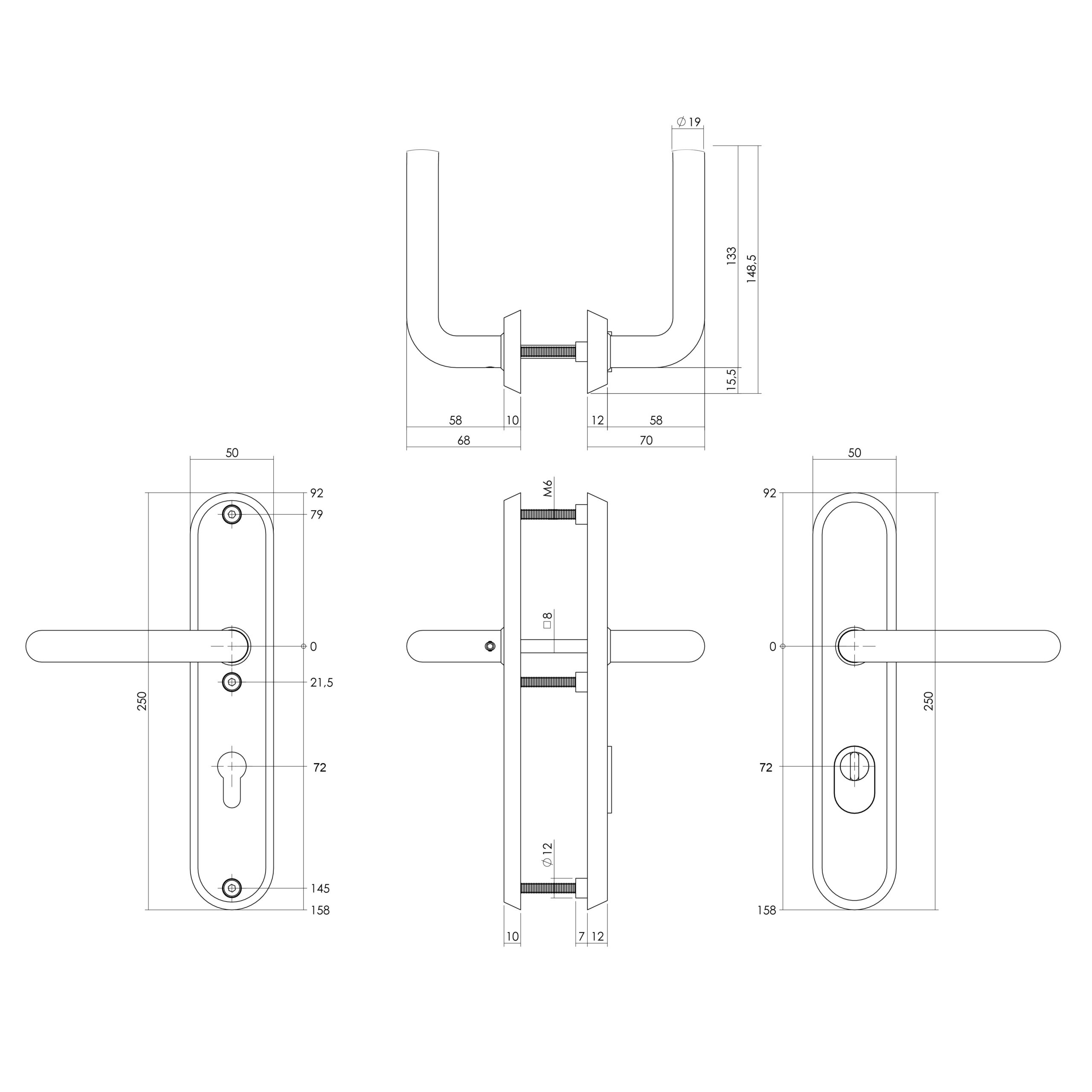 Intersteel SKG3 veiligheidsbeslag ovaal 250x50mm kruk/kruk Luzern met veerconstructie profielcilindergat 72mm met kerntrekbeveiliging PVD messing getrommeld 2 0011.378736 2 scaled