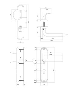 Intersteel SKG3 veiligheidsbeslag ovaal 250x50mm greep/kruk Luzern met veerconstructie profielcilindergat 92mm met kerntrekbeveiliging PVD messing getrommeld 3 0011.378849 2