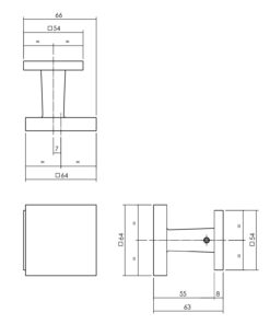 Intersteel Voordeurknop vierkant 64x64mm op achterplaat 54x54mm verkropt éénzijdige montage PVD messing getrommeld 3 0011.393049 2