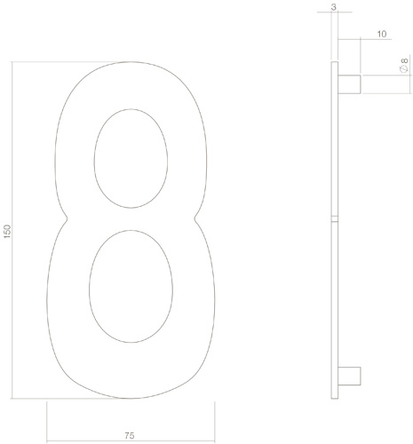 Intersteel Huisnummer 8 150mm PVD messing getrommeld 3 0011.402048 2 1