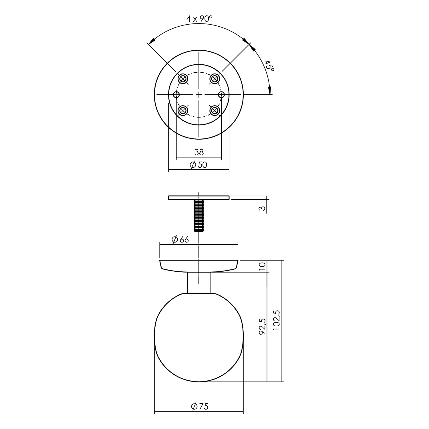 Intersteel Voordeurknop bol ø75mm op achterplaat ø66mm éénzijdige montage PVD messingkleur 2 0013.393081 2