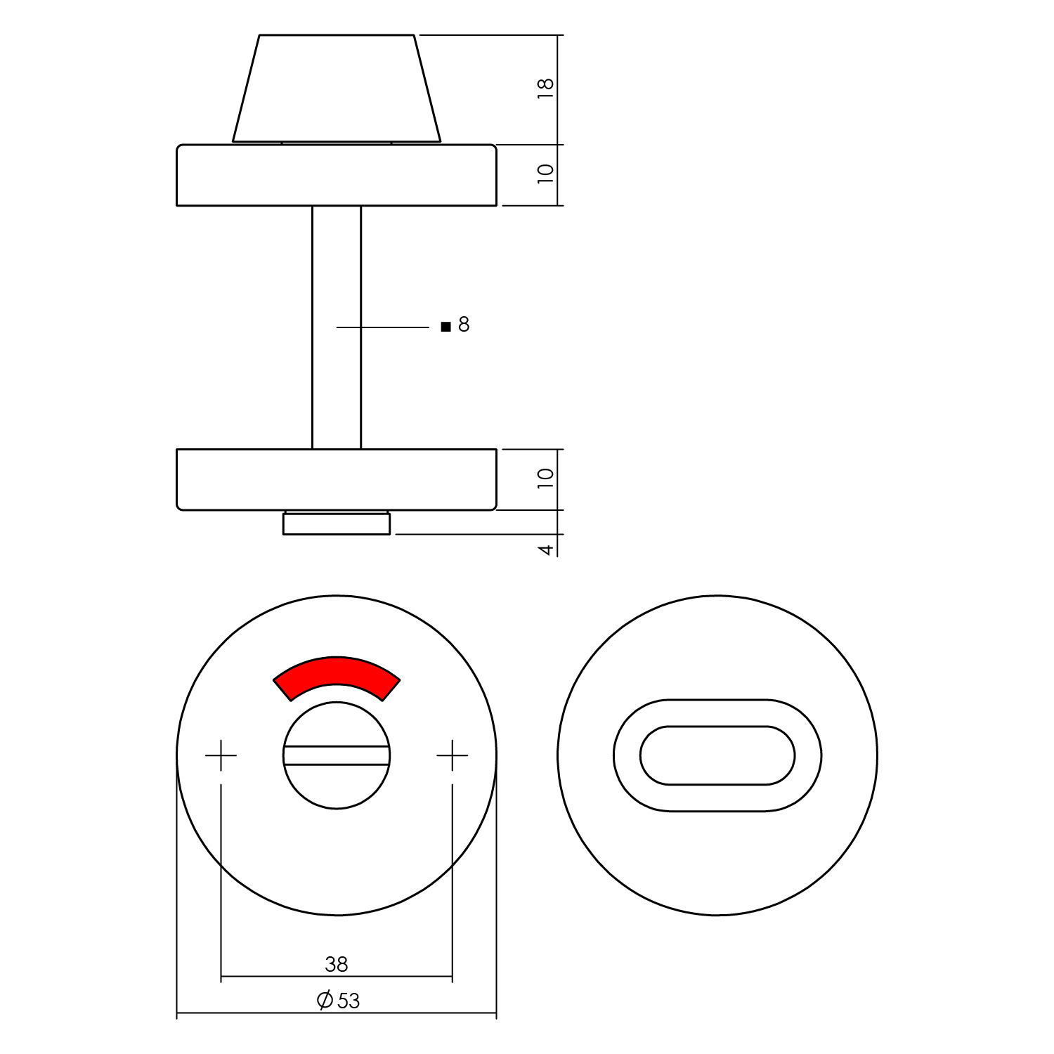 Intersteel WC-sluiting verdekt ø53x10mm met stift 8x8mm rvs getrommeld 2 0034.341060 2