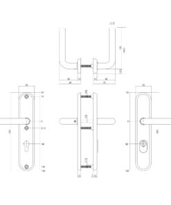 Intersteel SKG3 veiligheidsbeslag ovaal 250x50mm kruk/kruk Luzern met veerconstructie profielcilindergat 92mm met kerntrekbeveiliging rvs getrommeld 3 0034.378749 2