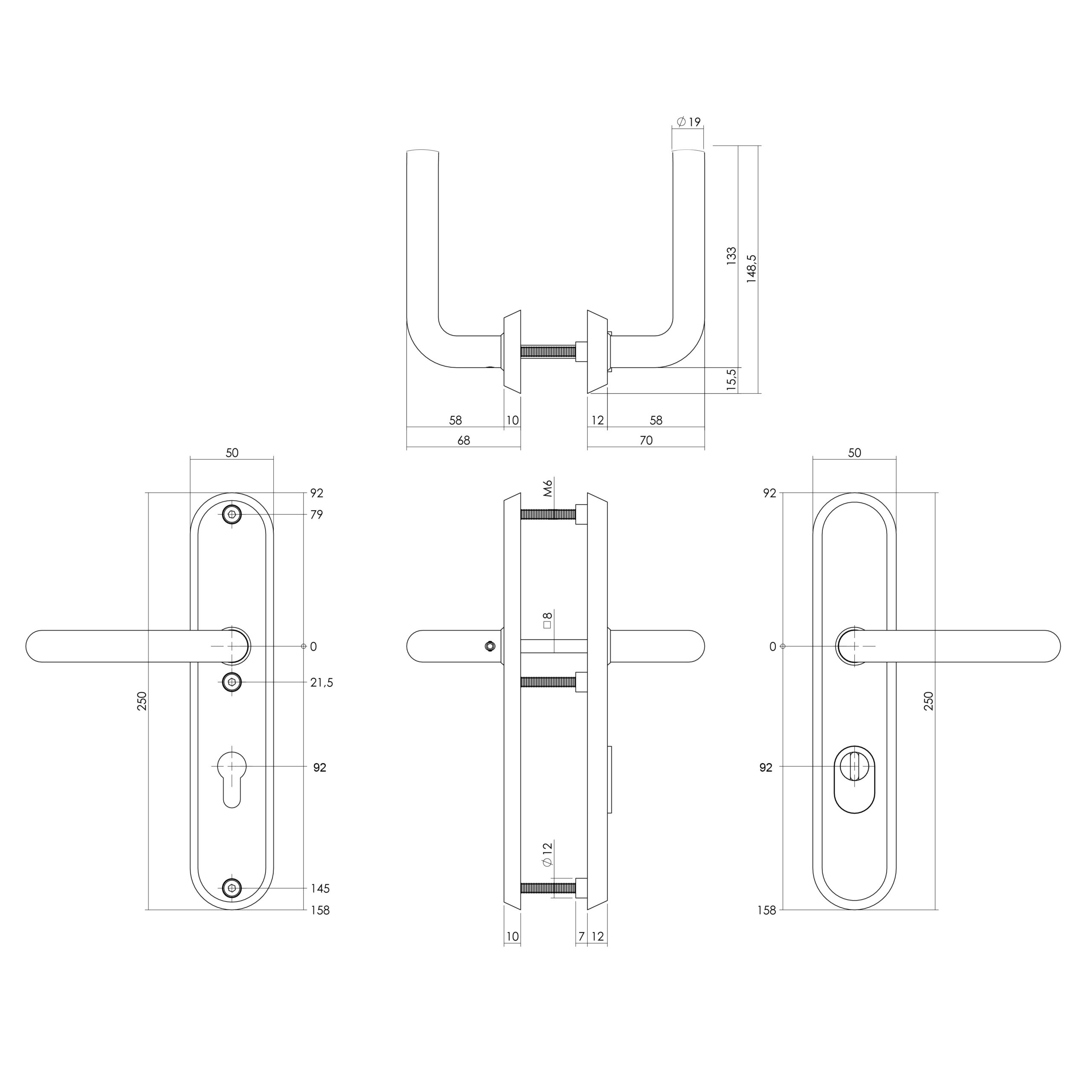 Intersteel SKG3 veiligheidsbeslag ovaal 250x50mm kruk/kruk Luzern met veerconstructie profielcilindergat 92mm met kerntrekbeveiliging rvs getrommeld 2 0034.378749 2 scaled
