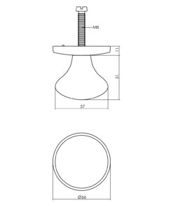 Intersteel Voordeurknop paddenstoel ø58mm op achterplaat ø66mm éénzijdige montage rvs getrommeld 3 0034.393036 2