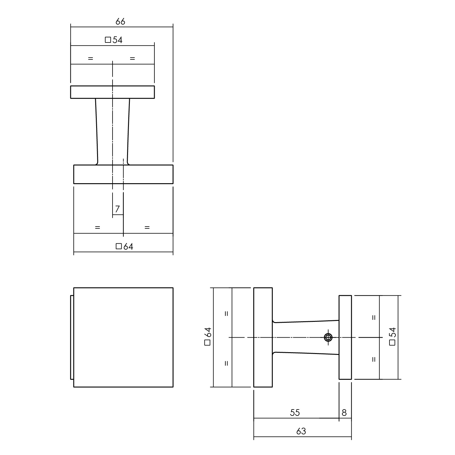 Intersteel Voordeurknop vierkant 64x64mm op achterplaat 54x54mm verkropt éénzijdige montage rvs getrommeld 2 0034.393049 2