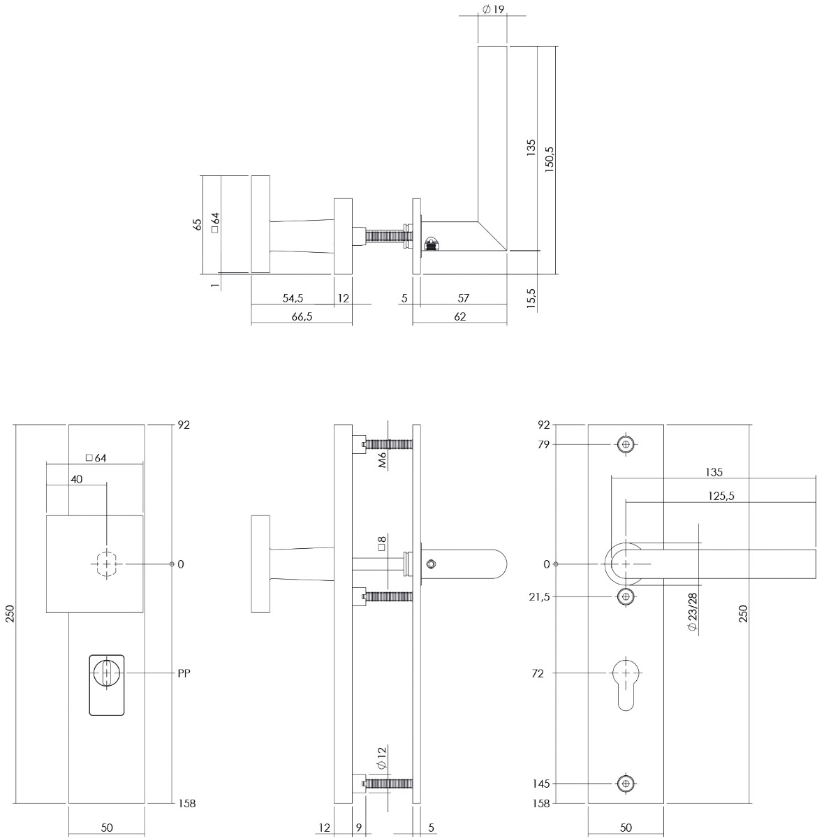 Intersteel SKG3 veiligheidsbeslag rechthoekig 250x50mm greep/kruk Jura profielcilindergat 72mm met kerntrekbeveiliging rvs getrommeld 4 0034.396236z 2 1