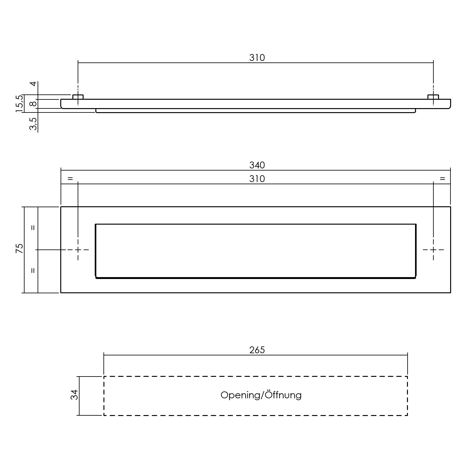 Intersteel Briefplaat rechthoekig 340x75mm met klep/regenrand rvs getrommeld 2 0034.400002 2