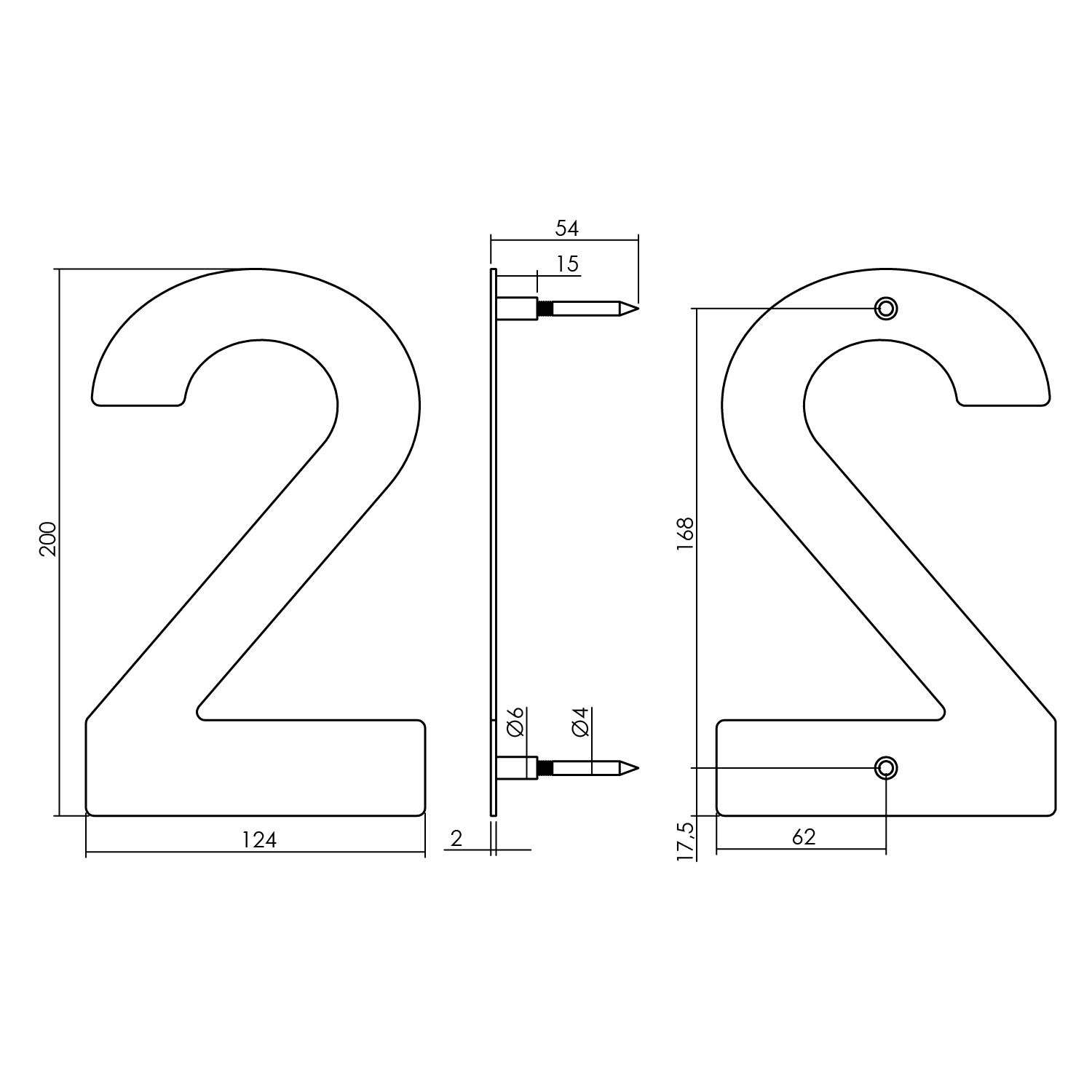 Intersteel Huisnummer 2 150mm rvs getrommeld 2 0034.402042 2