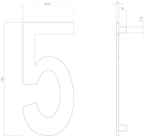 Intersteel Huisnummer 5 150mm rvs getrommeld 3 0034.402045 2 1