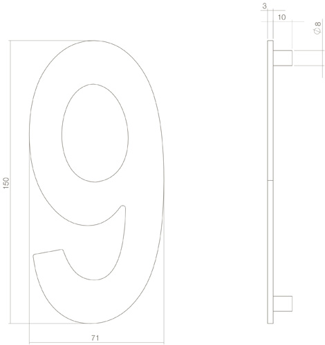 Intersteel Huisnummer 9 150mm rvs getrommeld 3 0034.402049 2 1