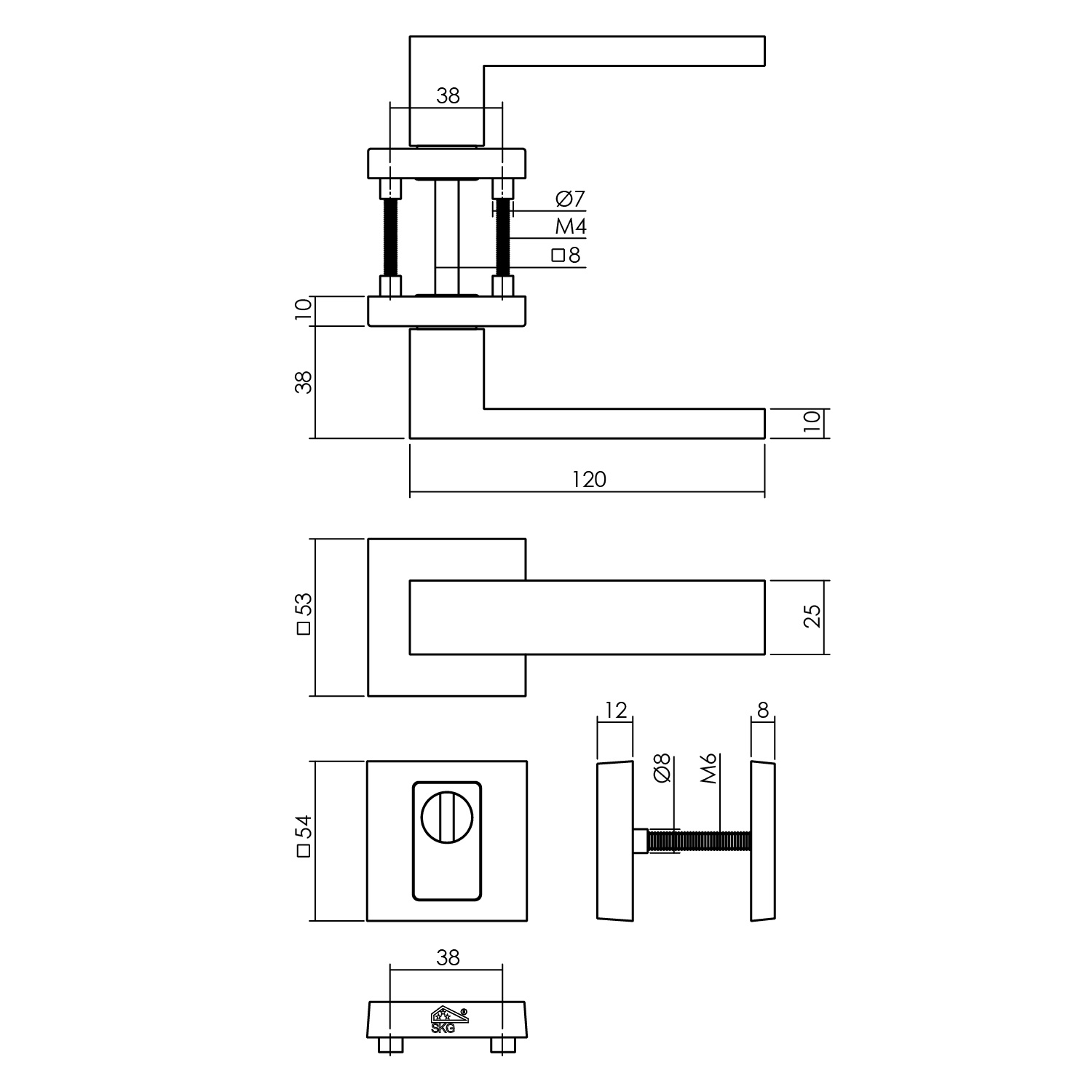 Intersteel Set achterdeurbeslag vierkant: deurkruk Amsterdam met massieve rozetten en SKG3 veiligheidsrozetten rvs getrommeld 2 0034.405727 2