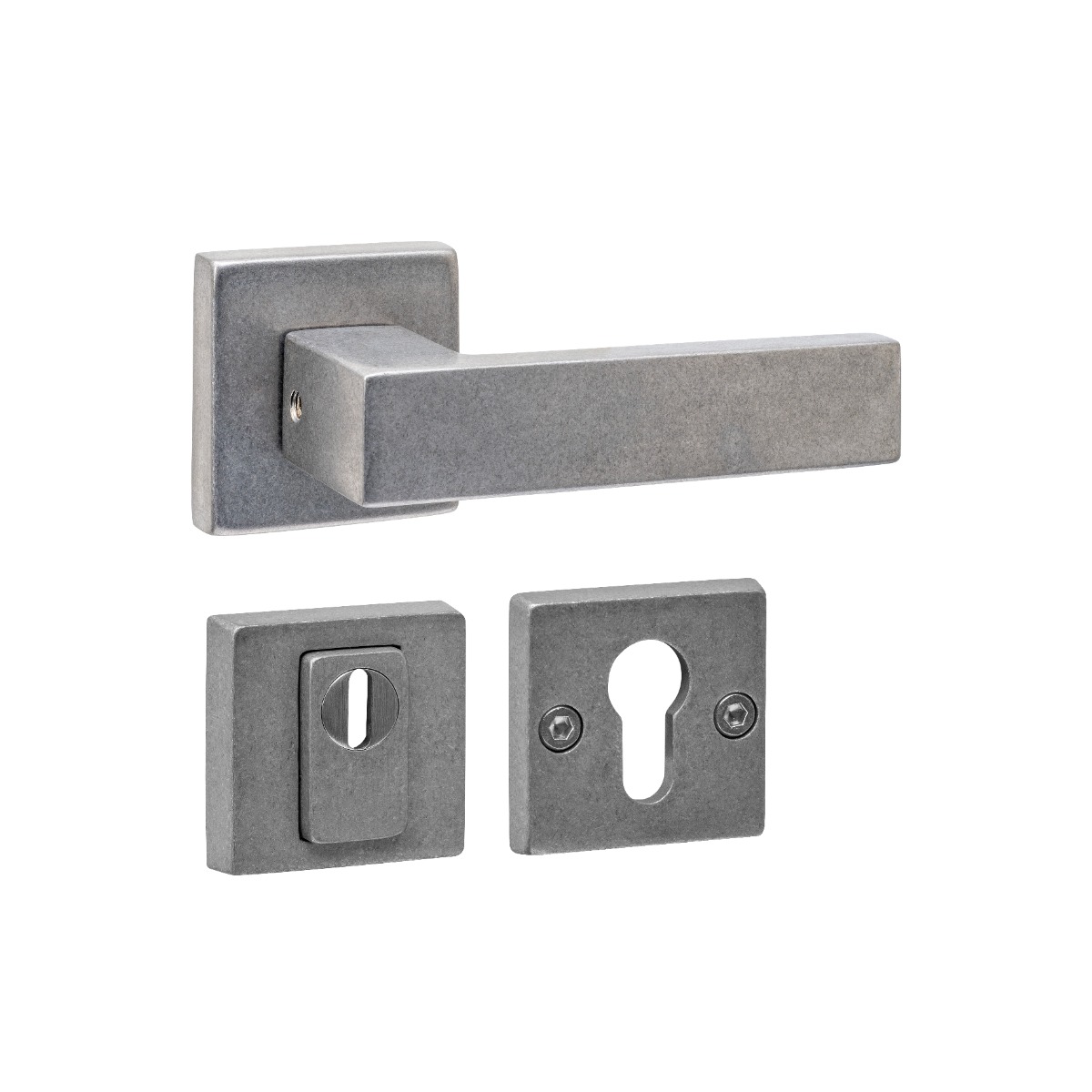 Intersteel Set achterdeurbeslag vierkant: deurkruk Amsterdam met massieve rozetten en SKG3 veiligheidsrozetten rvs getrommeld 3 0034.405727 1