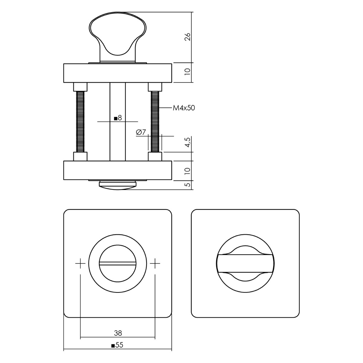 Intersteel Rozet met toilet-/badkamersluiting vierkant 55x55x10 mm wit 3 0027.318560 6