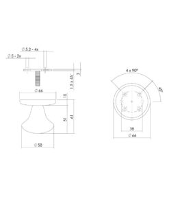 Intersteel Voordeurknop paddenstoel ø58mm op achterplaat ø66mm éénzijdige montage PVD messing getrommeld 5 0011.393036 6