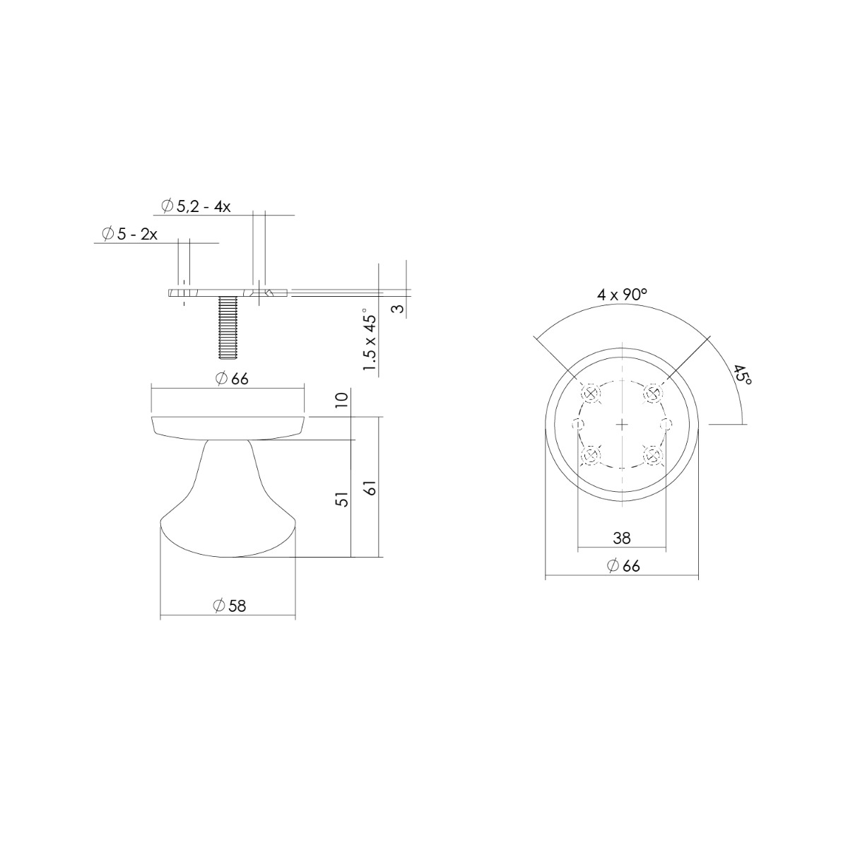 Intersteel Voordeurknop paddenstoel ø58mm op achterplaat ø66mm éénzijdige montage PVD messing getrommeld 3 0011.393036 6