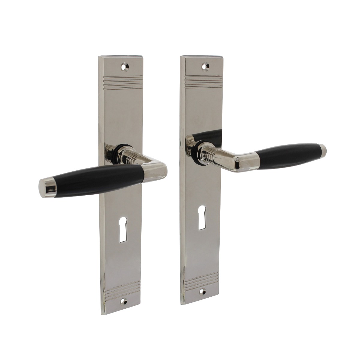 Intersteel Deurkruk Ton basic met schild rechthoekig met rillen 235x43mm sleutelgat 56mm nikkel/zwart