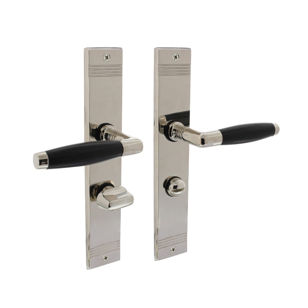 Intersteel Deurkruk Ton basic met schild rechthoekig met rillen 235x43mm wc 63/8mm nikkel/zwart