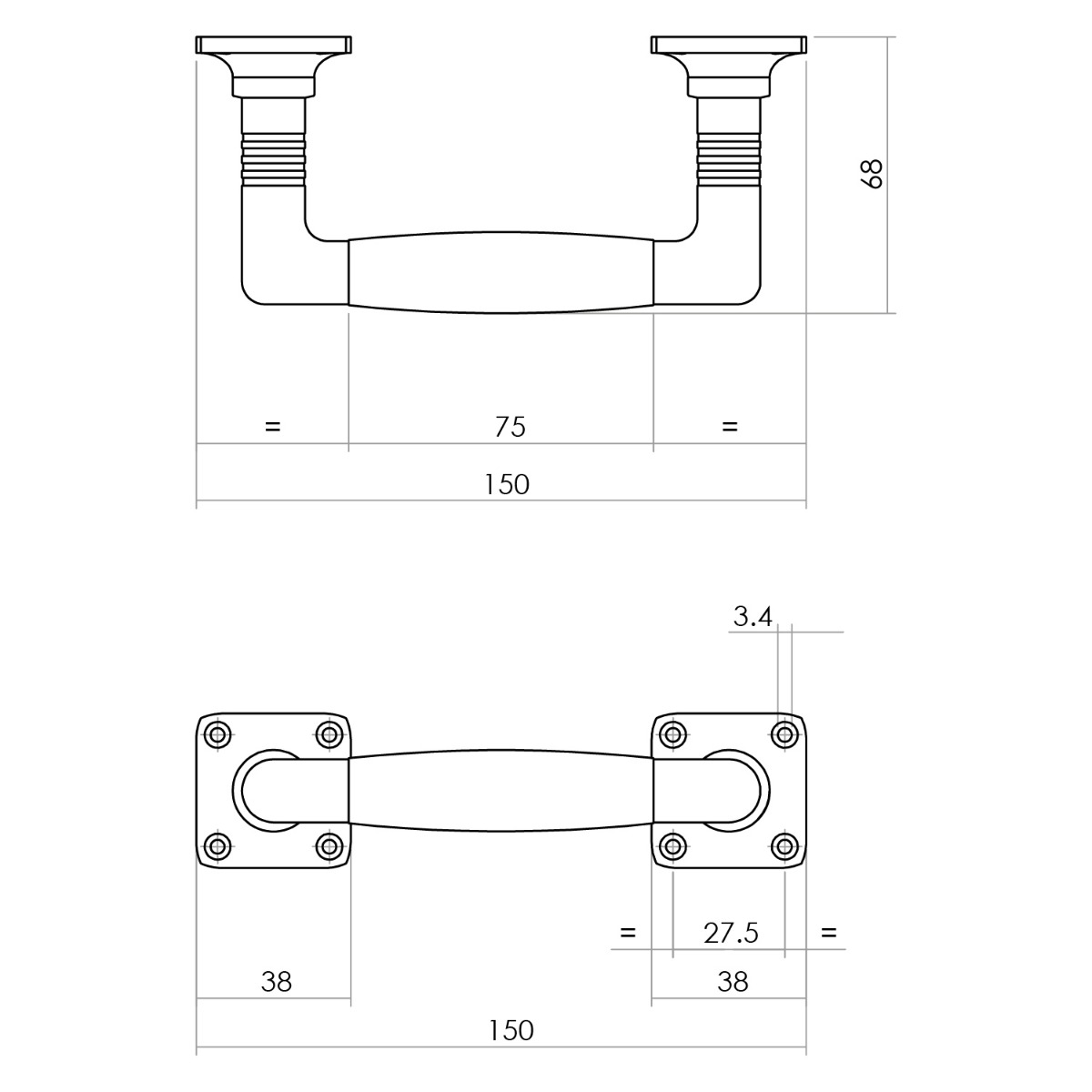 Intersteel Handgreep Ton basic 75/150mm op vierkant rozet nikkel/zwart 2 0018.426196 6